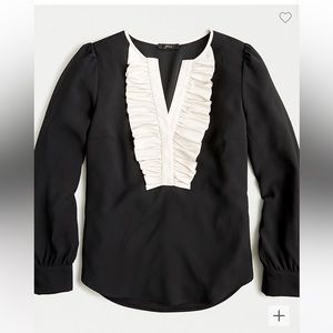 JCrew Long-Sleeve Ruffle-Front top in satin crepe XS